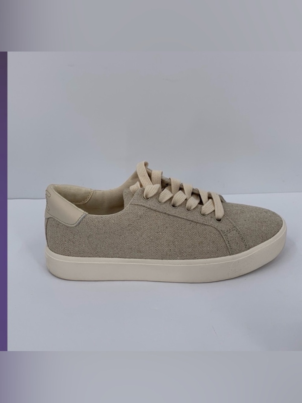Sam Edelman Ethyl low top natural tan fabric sneaker shoe tie laces women 6